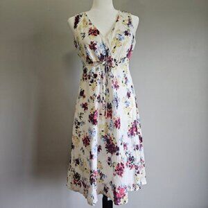 Eddie Bauer Floral Midi Dress Size 6 Cotton Crinkle Babydoll Cottagecore Summer